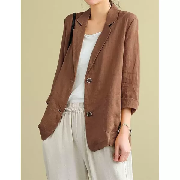 IDEALSANXUN Cotton Linen Blazer for Womens Long Sleeve Loose Casual Blazer JacketsBrown