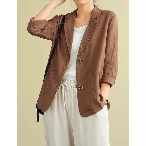 IDEALSANXUN Cotton Linen Blazer for Womens Long Sleeve Loose Casual Blazer JacketsBrown