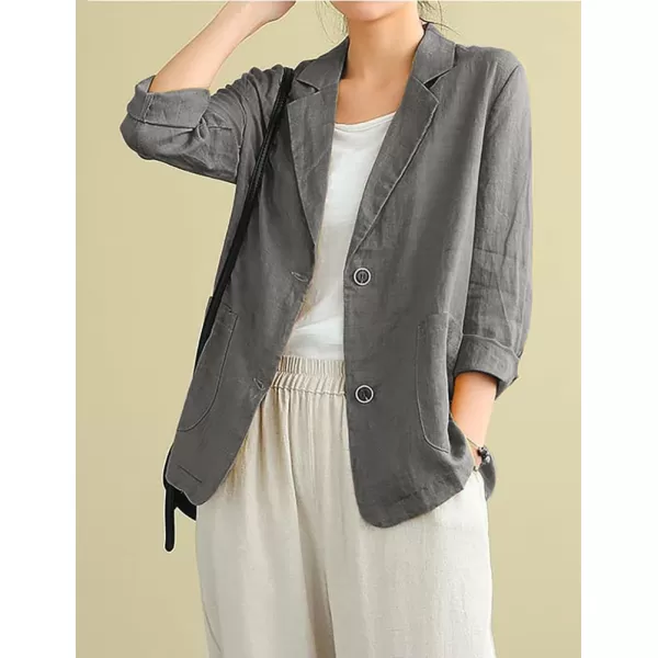 IDEALSANXUN Cotton Linen Blazer for Womens Long Sleeve Loose Casual Blazer JacketsDark Grey