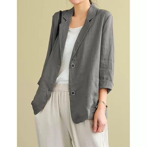 IDEALSANXUN Cotton Linen Blazer for Womens Long Sleeve Loose Casual Blazer JacketsDark Grey