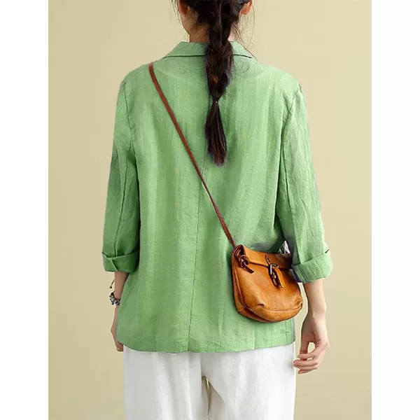 IDEALSANXUN Cotton Linen Blazer for Womens Long Sleeve Loose Casual Blazer JacketsGreen