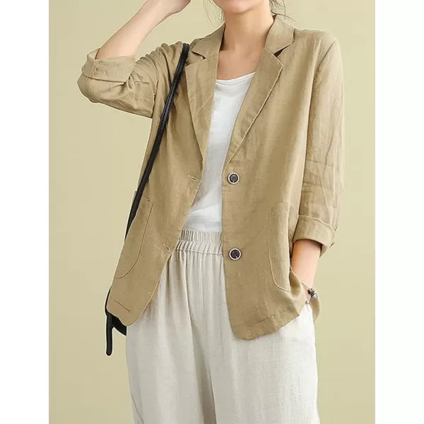 IDEALSANXUN Cotton Linen Blazer for Womens Long Sleeve Loose Casual Blazer JacketsKhaki