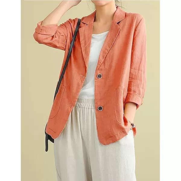 IDEALSANXUN Cotton Linen Blazer for Womens Long Sleeve Loose Casual Blazer JacketsOrange