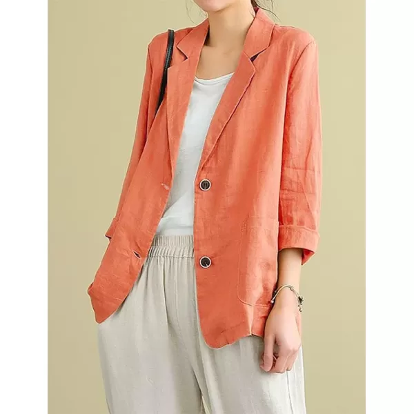 IDEALSANXUN Cotton Linen Blazer for Womens Long Sleeve Loose Casual Blazer JacketsOrange