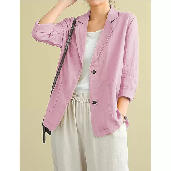 IDEALSANXUN Cotton Linen Blazer for Womens Long Sleeve Loose Casual Blazer JacketsPink