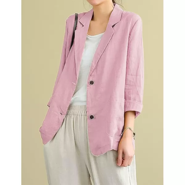 IDEALSANXUN Cotton Linen Blazer for Womens Long Sleeve Loose Casual Blazer JacketsPink