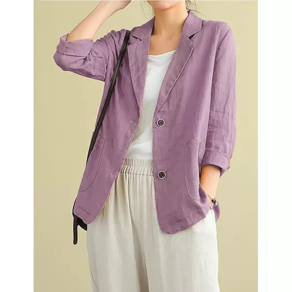 IDEALSANXUN Cotton Linen Blazer for Womens Long Sleeve Loose Casual Blazer JacketsPurple