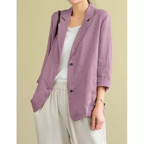IDEALSANXUN Cotton Linen Blazer for Womens Long Sleeve Loose Casual Blazer JacketsPurple