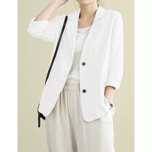 IDEALSANXUN Cotton Linen Blazer for Womens Long Sleeve Loose Casual Blazer JacketsWhite
