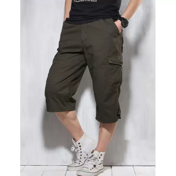 IDEALSANXUN Long Cargo Shorts for Men Casual Cotton Baggy Hiking Summer ShortsArmy