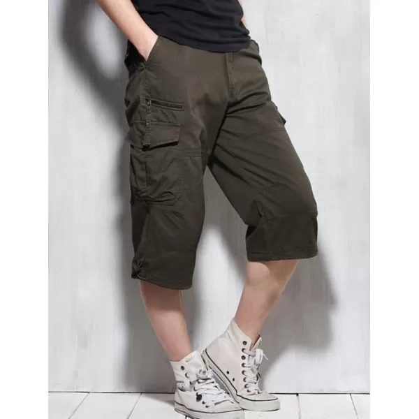 IDEALSANXUN Long Cargo Shorts for Men Casual Cotton Baggy Hiking Summer ShortsArmy