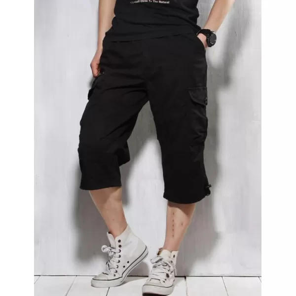 IDEALSANXUN Long Cargo Shorts for Men Casual Cotton Baggy Hiking Summer ShortsBlack