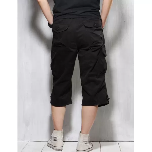 IDEALSANXUN Long Cargo Shorts for Men Casual Cotton Baggy Hiking Summer ShortsBlack