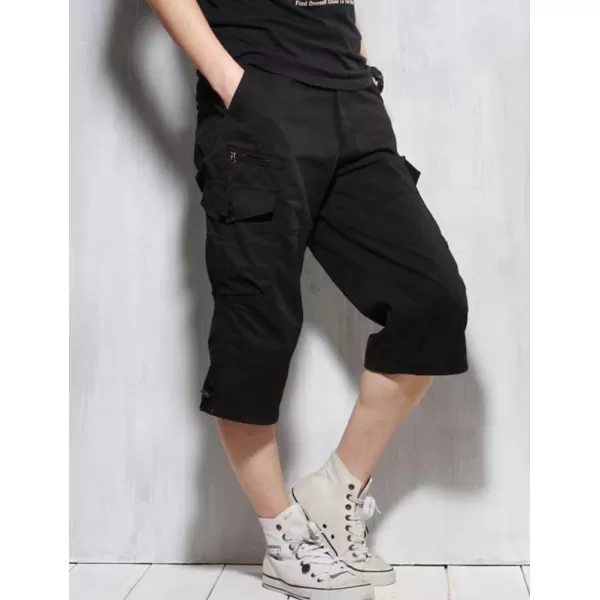 IDEALSANXUN Long Cargo Shorts for Men Casual Cotton Baggy Hiking Summer ShortsBlack