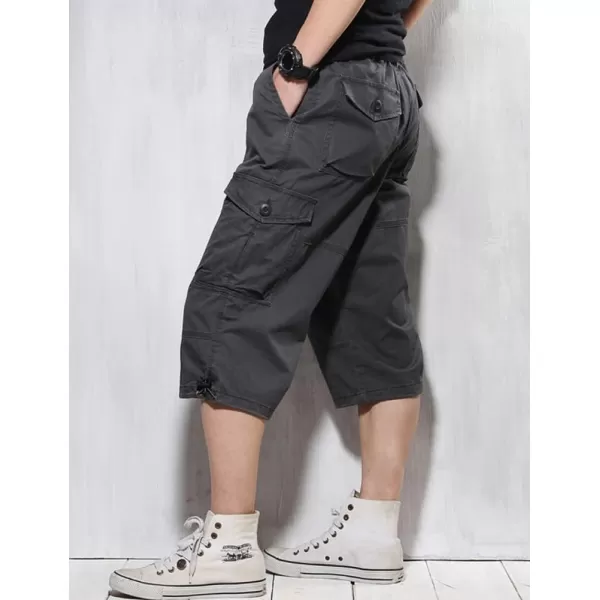 IDEALSANXUN Long Cargo Shorts for Men Casual Cotton Baggy Hiking Summer ShortsGrey