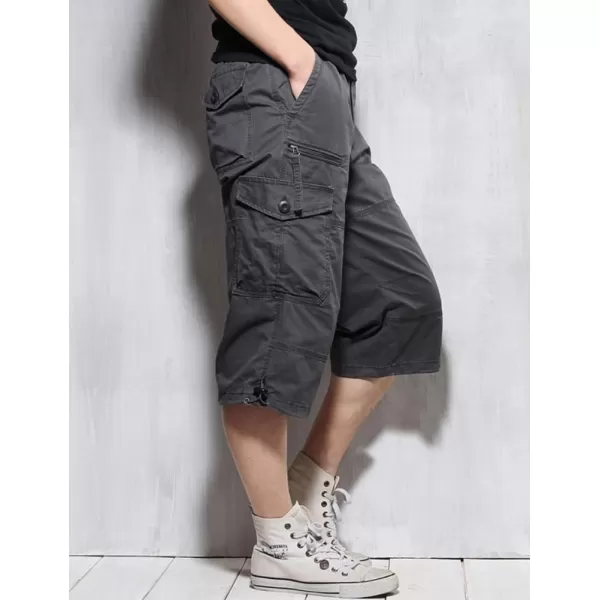 IDEALSANXUN Long Cargo Shorts for Men Casual Cotton Baggy Hiking Summer ShortsGrey