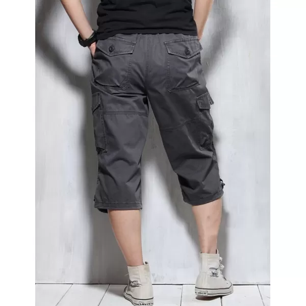 IDEALSANXUN Long Cargo Shorts for Men Casual Cotton Baggy Hiking Summer ShortsGrey