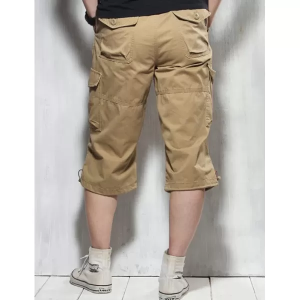 IDEALSANXUN Long Cargo Shorts for Men Casual Cotton Baggy Hiking Summer ShortsKhaki