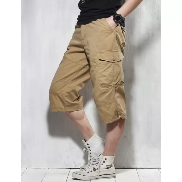 IDEALSANXUN Long Cargo Shorts for Men Casual Cotton Baggy Hiking Summer ShortsKhaki