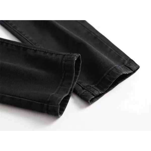 IDEALSANXUN Mens Biker Ripped Skinny Jeans Floral Embroidery Slim Stretch Denim PantBlack 209