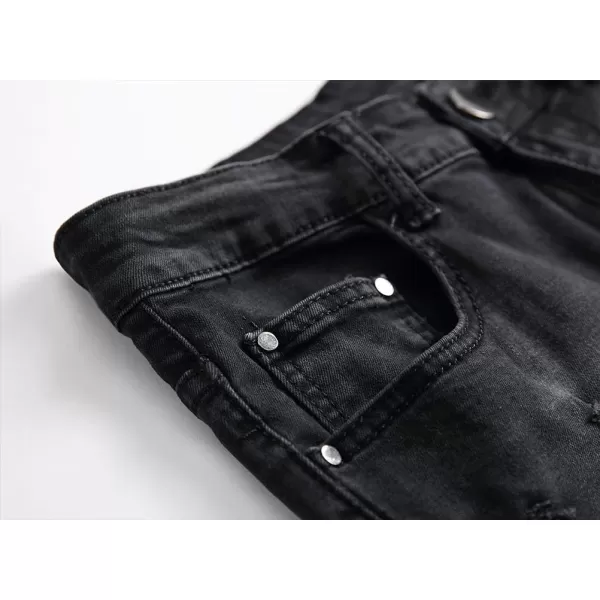 IDEALSANXUN Mens Biker Ripped Skinny Jeans Floral Embroidery Slim Stretch Denim PantBlack 209