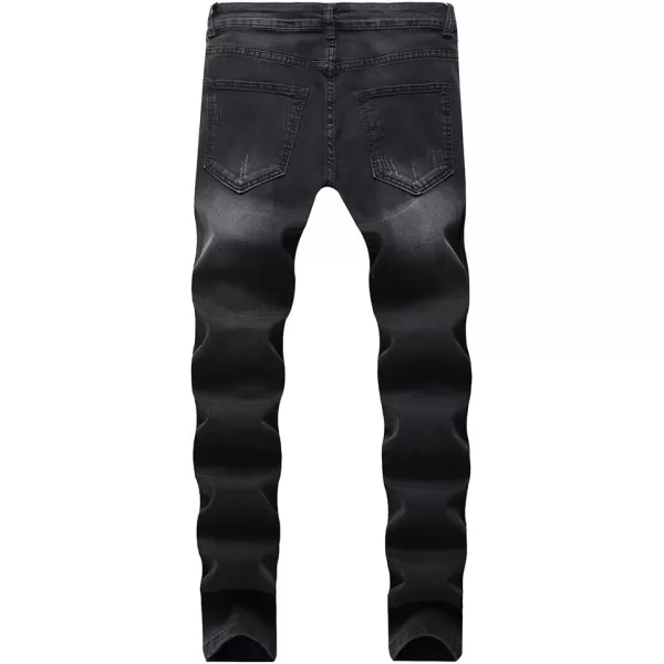 IDEALSANXUN Mens Biker Ripped Skinny Jeans Floral Embroidery Slim Stretch Denim PantBlack 209