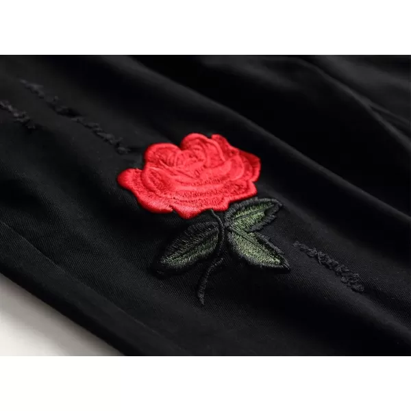 IDEALSANXUN Mens Biker Ripped Skinny Jeans Floral Embroidery Slim Stretch Denim PantBlack Hq1856