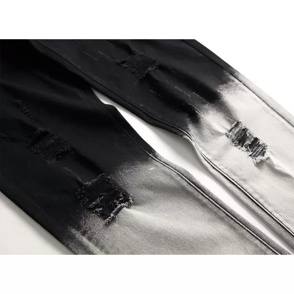 IDEALSANXUN Mens Biker Ripped Skinny Jeans Floral Embroidery Slim Stretch Denim PantBlack Hq1856