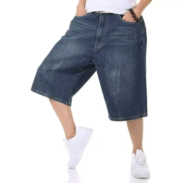 IDEALSANXUN Baggy Jean Shorts for Men Jorts Casual Loose Fit Long Denim ShortsDark Blue