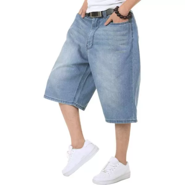 IDEALSANXUN Baggy Jean Shorts for Men Jorts Casual Loose Fit Long Denim ShortsLight Blue