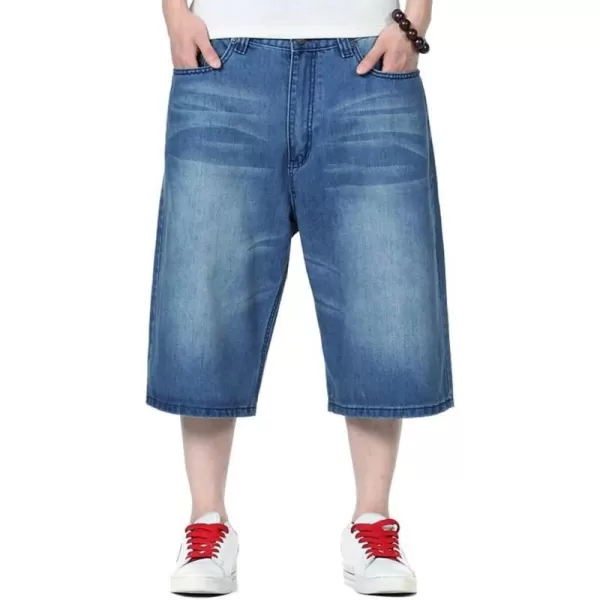 IDEALSANXUN Baggy Jean Shorts for Men Jorts Casual Loose Fit Long Denim ShortsMid Blue