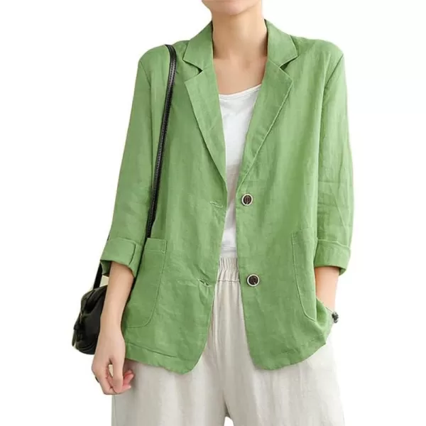 IDEALSANXUN Cotton Linen Blazer for Womens Long Sleeve Loose Casual Blazer JacketsGreen