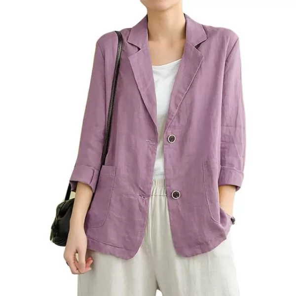 IDEALSANXUN Cotton Linen Blazer for Womens Long Sleeve Loose Casual Blazer JacketsPurple