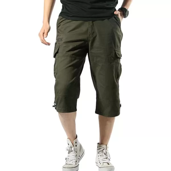 IDEALSANXUN Long Cargo Shorts for Men Casual Cotton Baggy Hiking Summer ShortsArmy