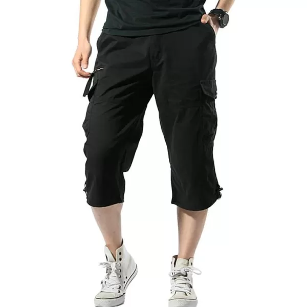 IDEALSANXUN Long Cargo Shorts for Men Casual Cotton Baggy Hiking Summer ShortsBlack