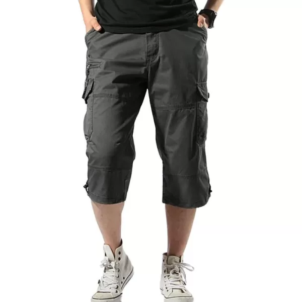 IDEALSANXUN Long Cargo Shorts for Men Casual Cotton Baggy Hiking Summer ShortsGrey