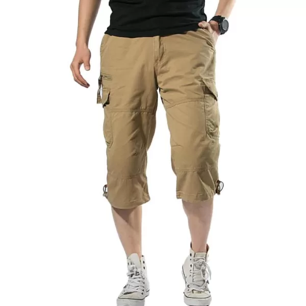 IDEALSANXUN Long Cargo Shorts for Men Casual Cotton Baggy Hiking Summer ShortsKhaki