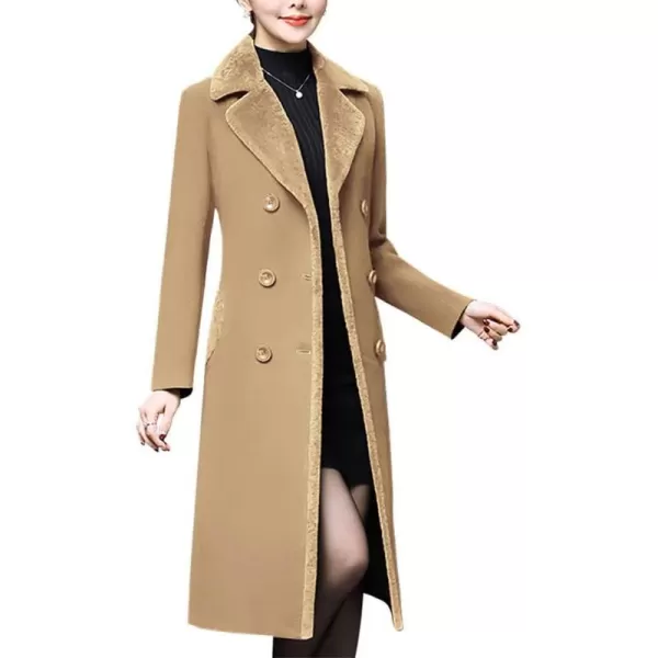 IDEALSANXUN Womens Fur Collar Double Breasted Slim Fit Long Wool Jacket Pea Coat OutwearCamel XLIDEALSANXUN Womens Fur Collar Double Breasted Slim Fit Long Wool Jacket Pea Coat OutwearCamel XL