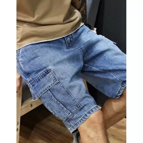 IDEALSANXUN Cargo Shorts for Men Stretch Denim Jean Shorts Casual Knee Length PantsBlue