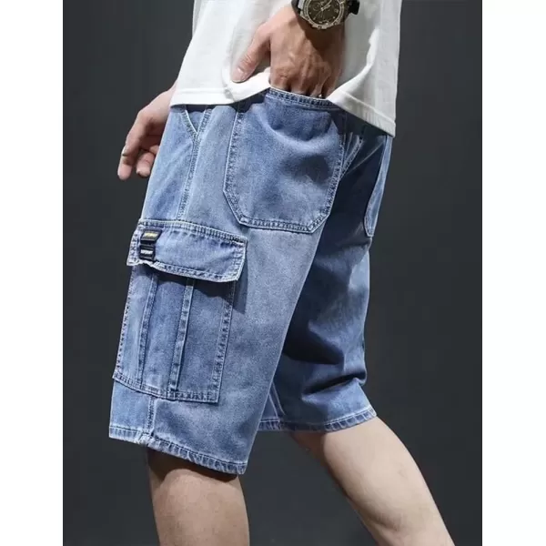 IDEALSANXUN Cargo Shorts for Men Stretch Denim Jean Shorts Casual Knee Length PantsBlue