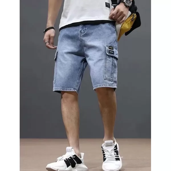 IDEALSANXUN Cargo Shorts for Men Stretch Denim Jean Shorts Casual Knee Length PantsBlue