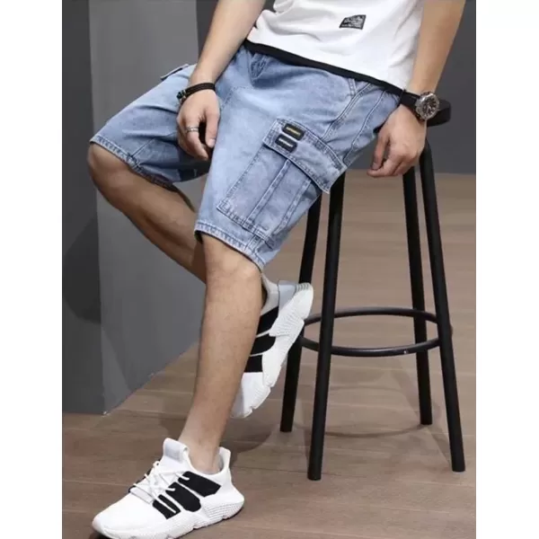 IDEALSANXUN Cargo Shorts for Men Stretch Denim Jean Shorts Casual Knee Length PantsBlue