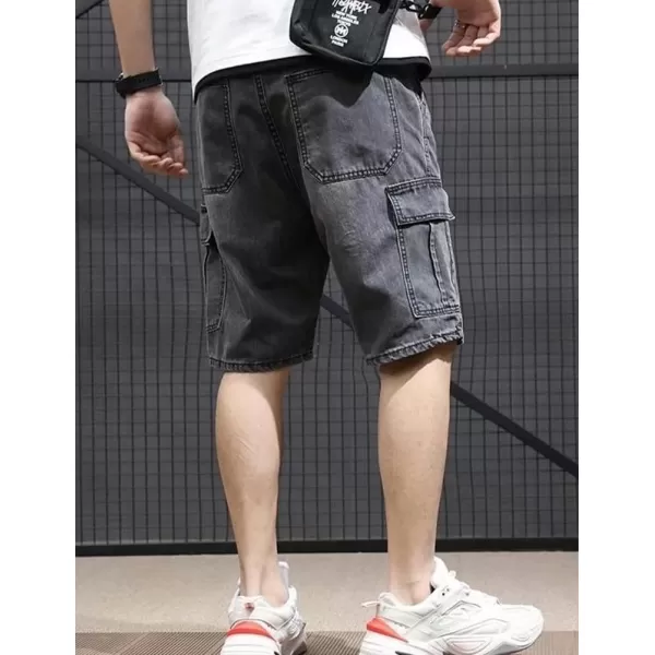 IDEALSANXUN Cargo Shorts for Men Stretch Denim Jean Shorts Casual Knee Length PantsGrey
