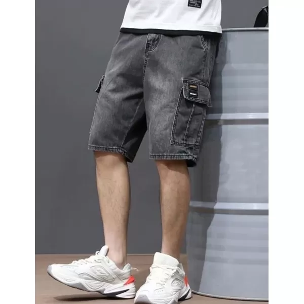 IDEALSANXUN Cargo Shorts for Men Stretch Denim Jean Shorts Casual Knee Length PantsGrey