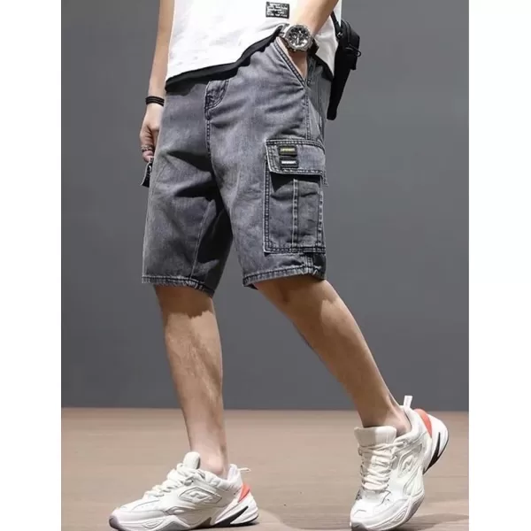 IDEALSANXUN Cargo Shorts for Men Stretch Denim Jean Shorts Casual Knee Length PantsGrey