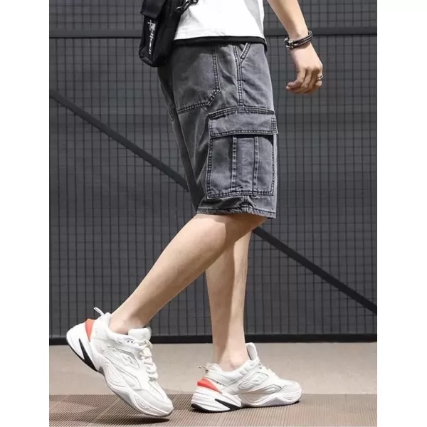 IDEALSANXUN Cargo Shorts for Men Stretch Denim Jean Shorts Casual Knee Length PantsGrey