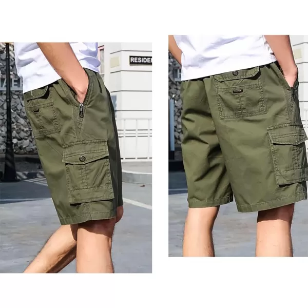 IDEALSANXUN Cargo Shorts for Men Summer Elastic Waist Relaxed Fit Drawstring Outdoor Hiking ShortsArmy