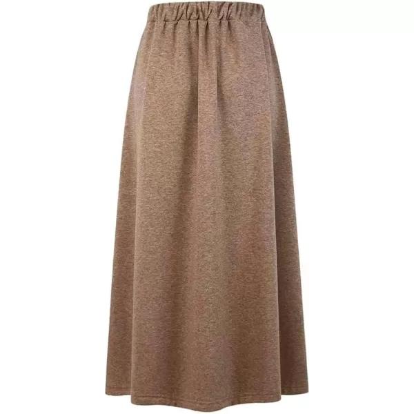 IDEALSANXUN Fleece Lined Long Skirts for Womens Elastic Waist Aline Warm Winter Skirts with PocketsDark KhakiMidi Length