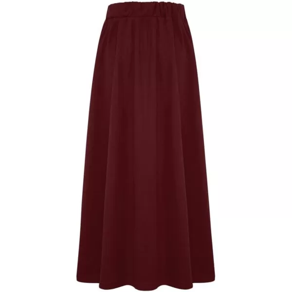 IDEALSANXUN Fleece Lined Long Skirts for Womens Elastic Waist Aline Warm Winter Skirts with PocketsWine