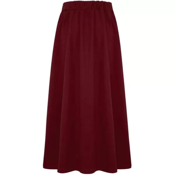 IDEALSANXUN Fleece Lined Long Skirts for Womens Elastic Waist Aline Warm Winter Skirts with PocketsWineMidi Length